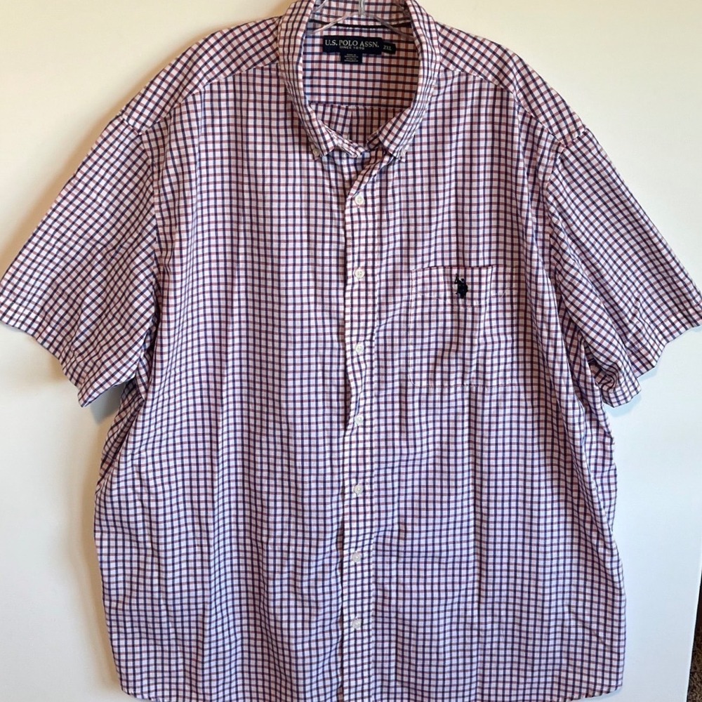 US Polo Assn Mens Short Sleeve Button Down Shirt Gingham Plaid Size 2XL
